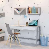 שולחן כתיבה לנוער רגלי עץ מלא  + מדפים לקיר 